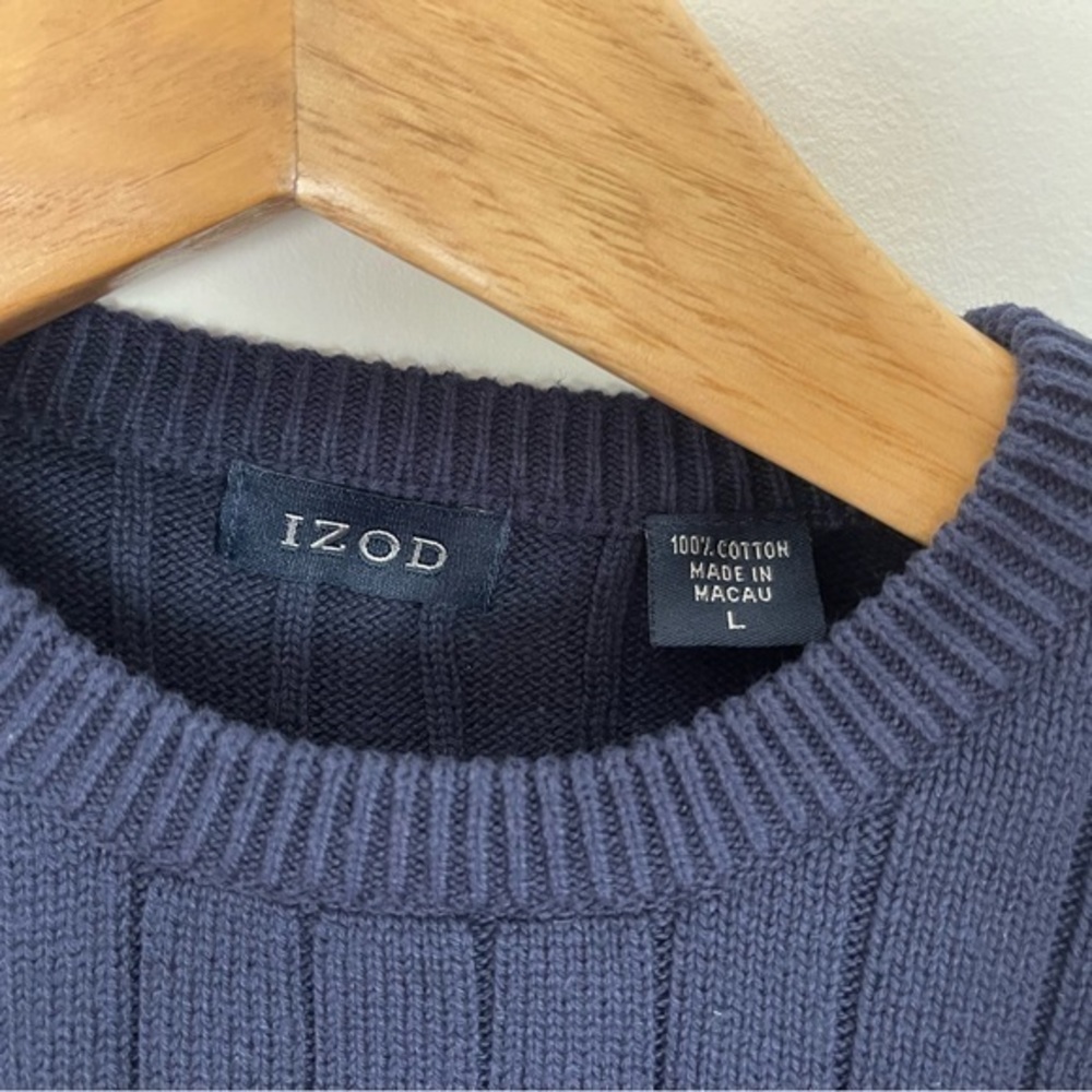Izod Men’s Navy Blue Large Cotton‎ Crewneck Sweater Nautical - Picture 2 of 7